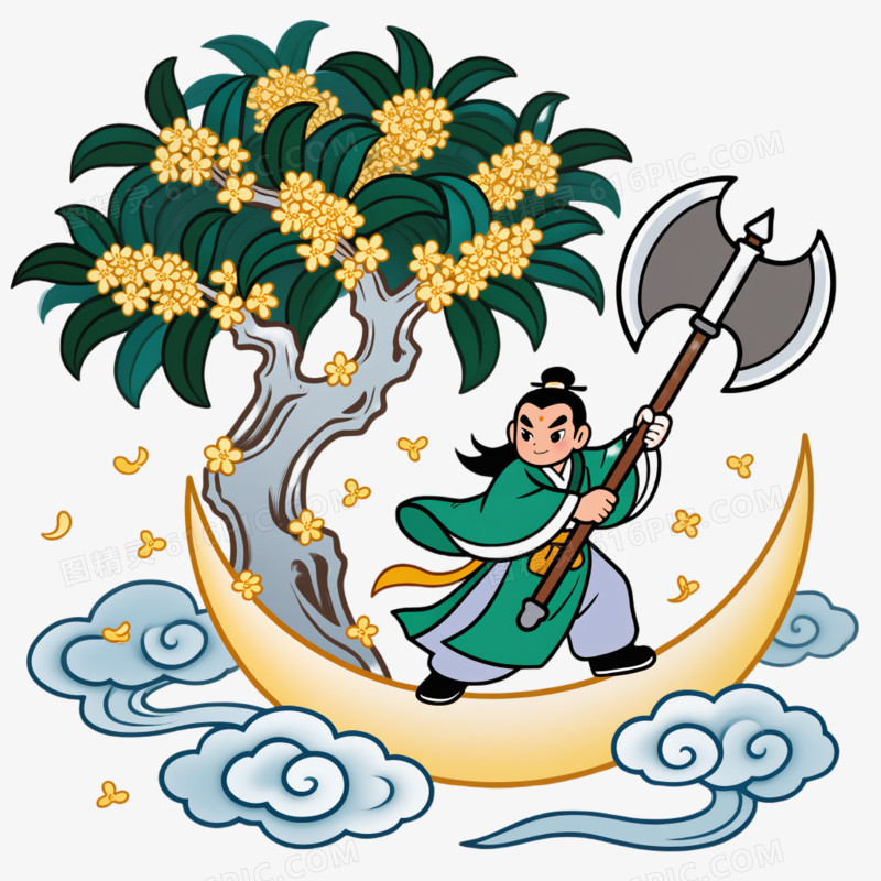 中秋节嫦娥奔月吴刚伐桂免抠元素