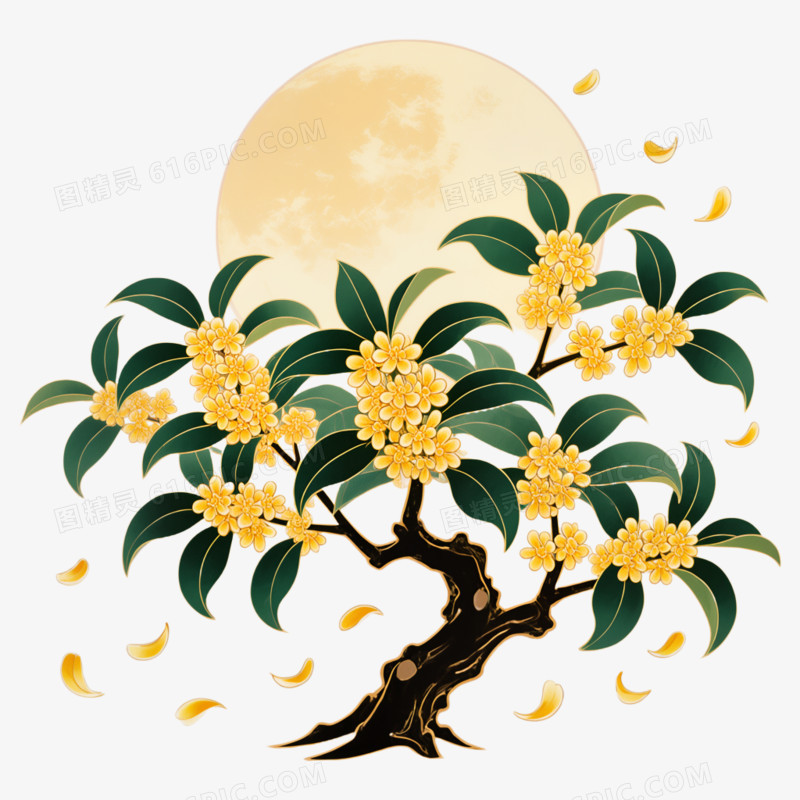 手绘桂花树免抠元素