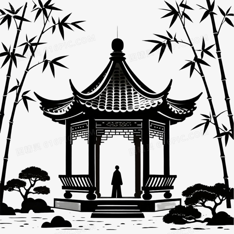 手绘插画风古风简笔画免抠元素