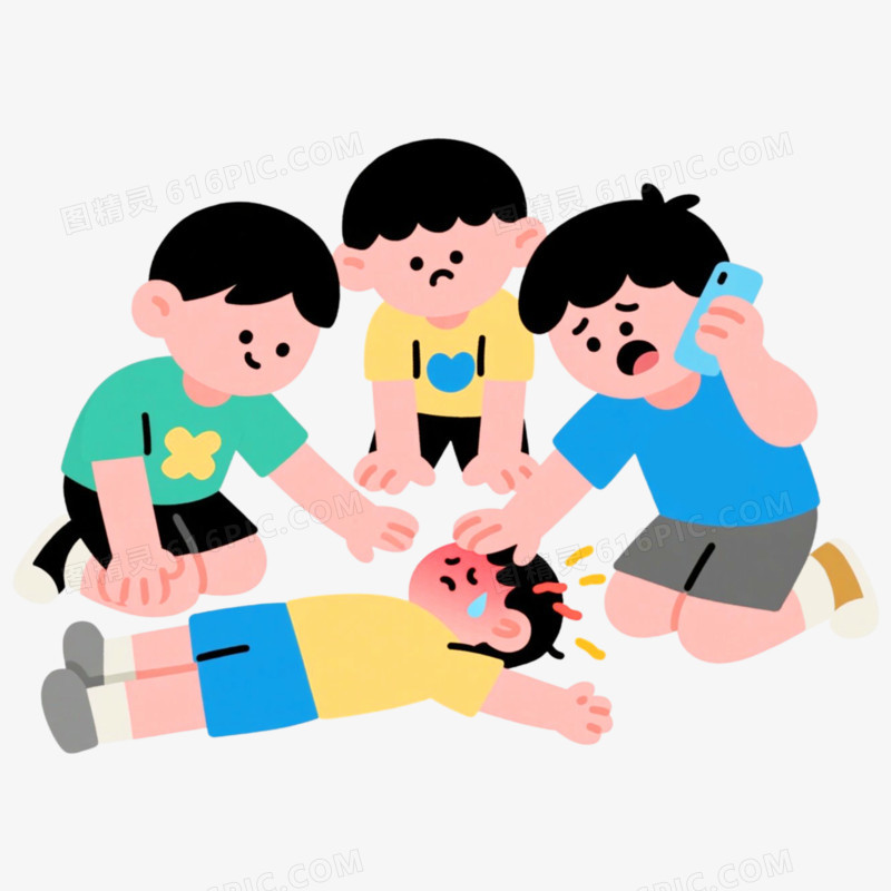 孩子倒地急救夏季中暑症状免抠元素