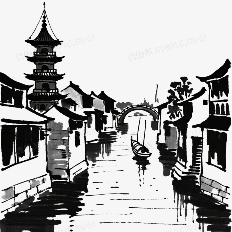 手绘插画风古风简笔画免抠元素