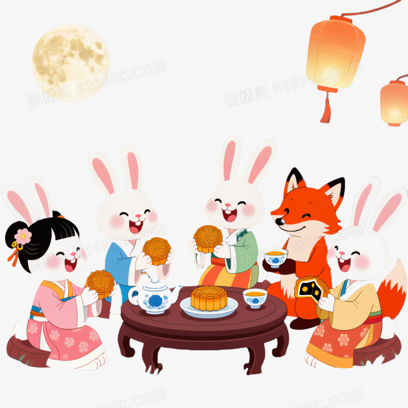中秋节中秋节一起吃月饼免抠元素