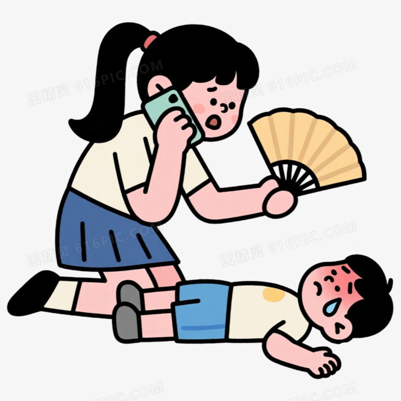 紧急叫人夏季中暑症状免抠元素