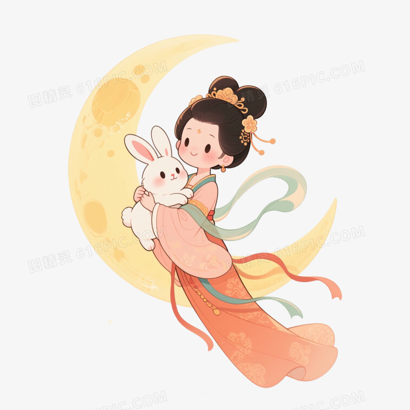 卡通手绘嫦娥奔月免抠元素