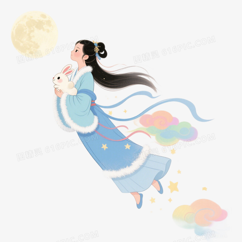 卡通手绘嫦娥奔月免抠元素