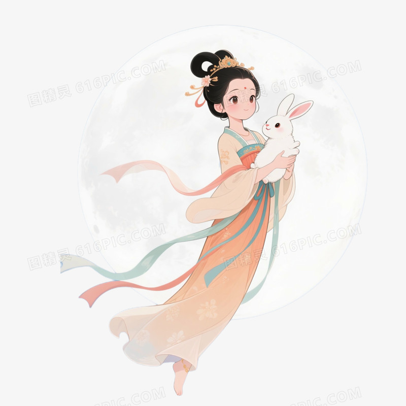 卡通手绘嫦娥奔月免抠元素