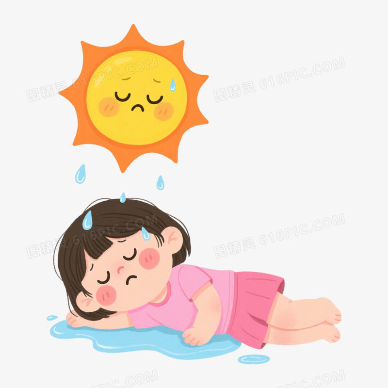 手绘女孩中暑症状免抠元素