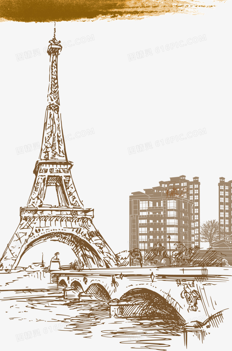 手绘巴黎建筑素材背景