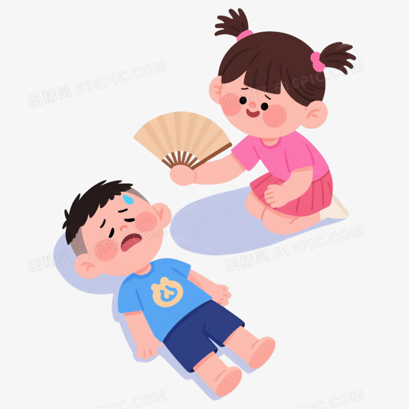手绘男孩中暑急救免抠元素