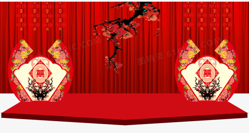 大红色梅花中国风舞台