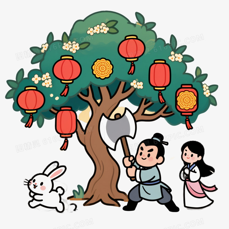 中秋节吴刚伐桂免抠元素