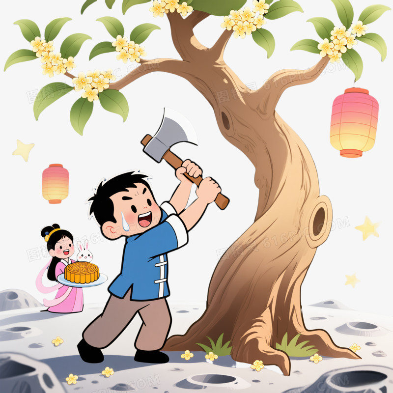 中秋节吴刚伐桂免抠元素
