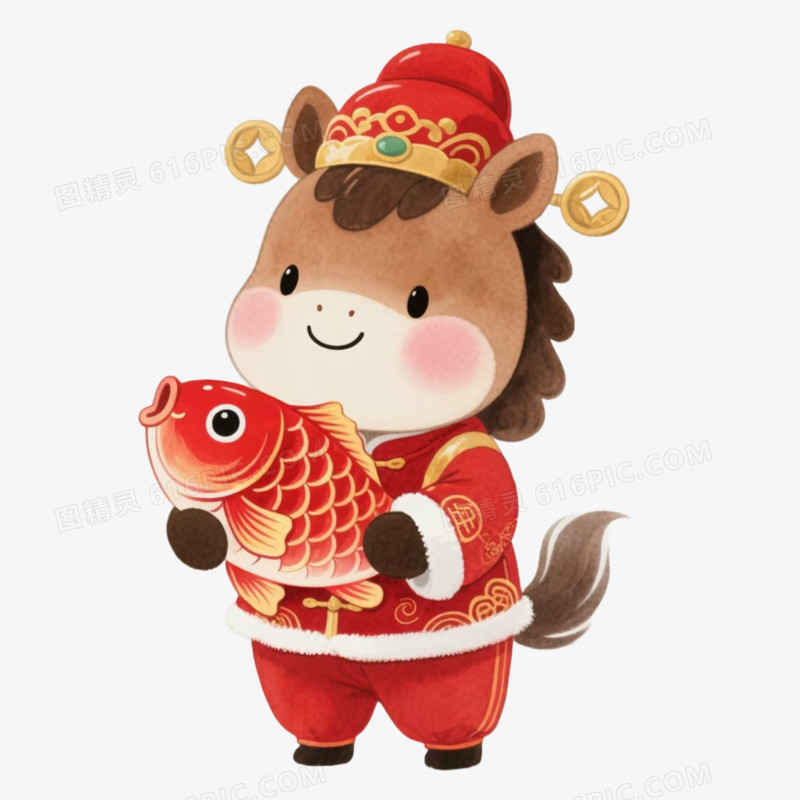 卡通手绘锦鲤和马年可爱小马免抠元素