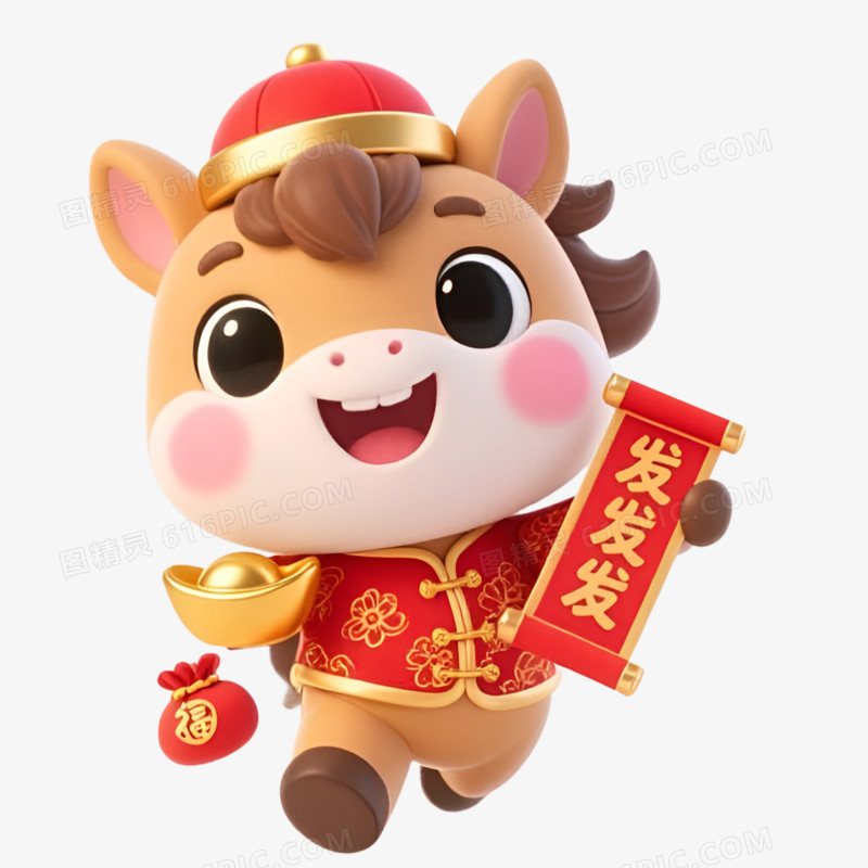 卡通手绘新年可爱小马免抠元素