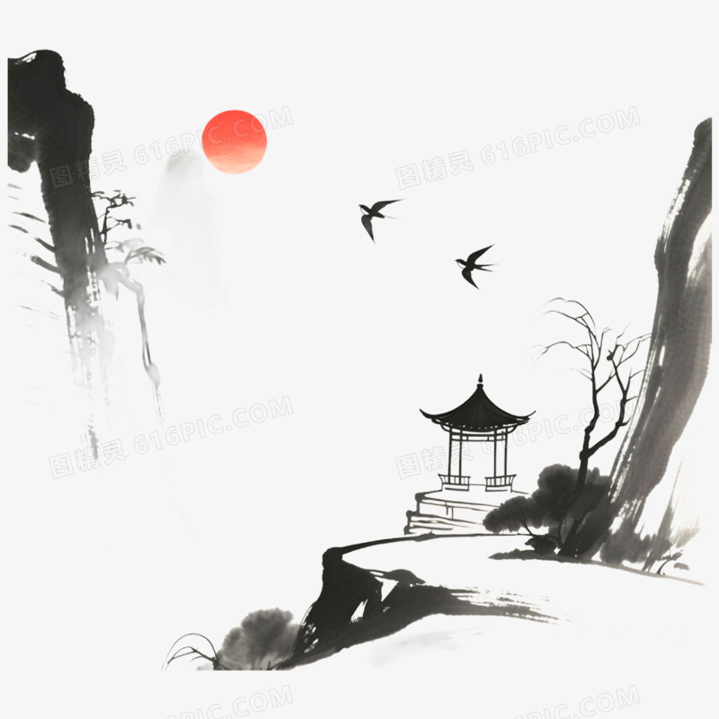 手绘插画古风写意免抠元素