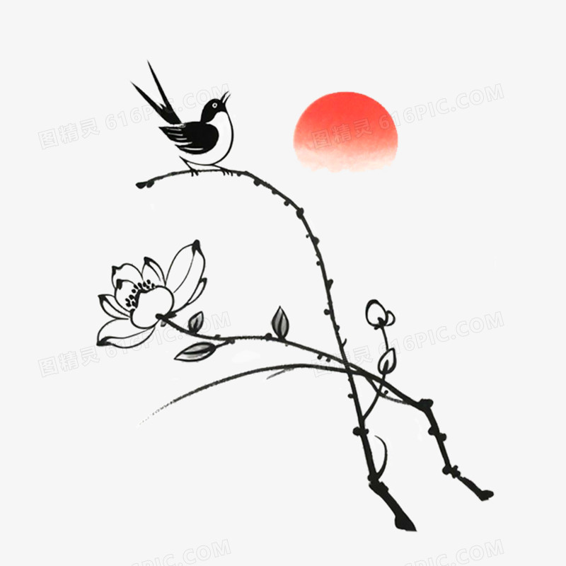 手绘插画古风写意免抠元素