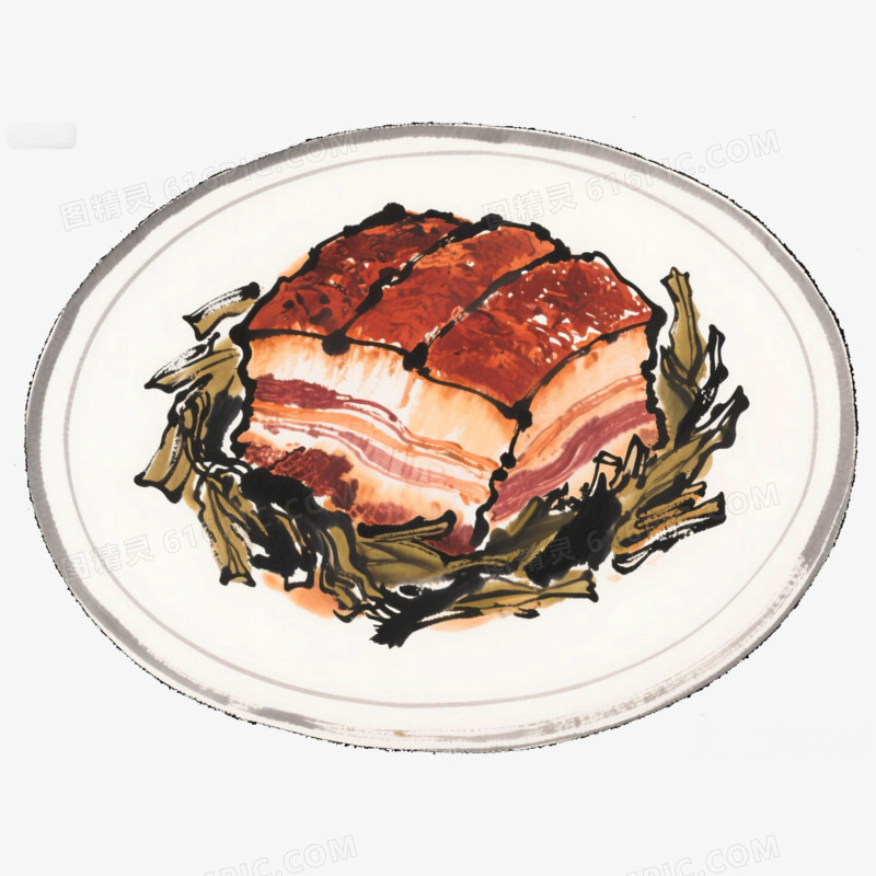 水墨梅菜扣肉菜式免抠元素