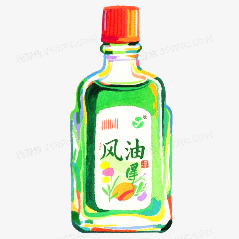 手绘插画夏日风油精免抠元素