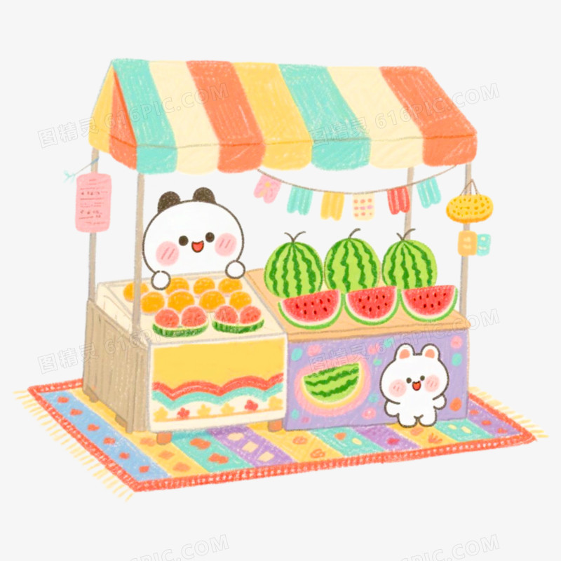 西瓜路边摊地毯美食免抠元素