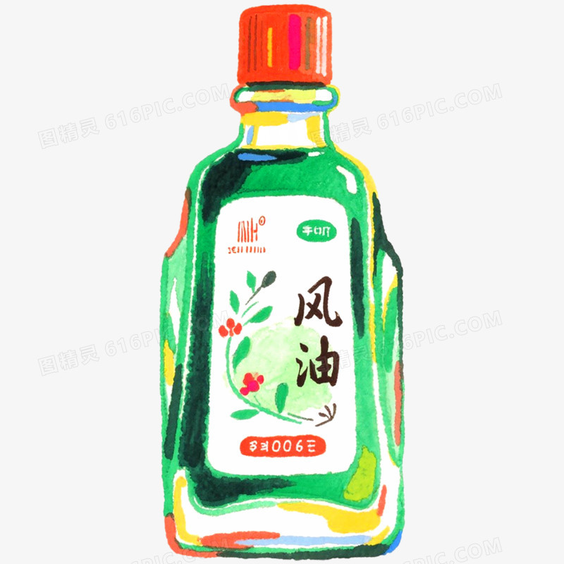 手绘插画夏日风油精免抠元素