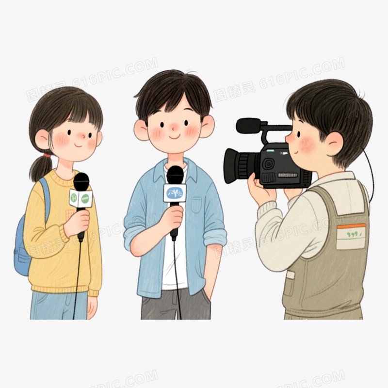 摄录人物采访记者免抠元素