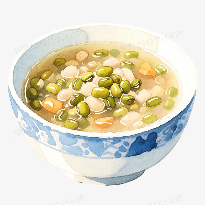 手绘插画夏日绿豆汤免抠元素