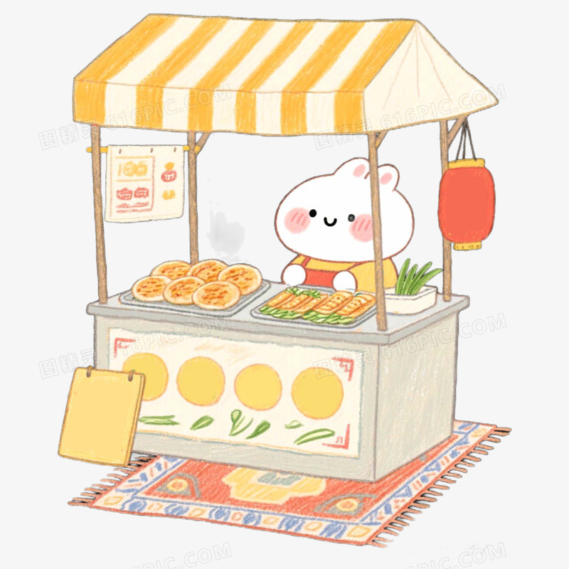 葱油饼路边摊地毯美食免抠元素
