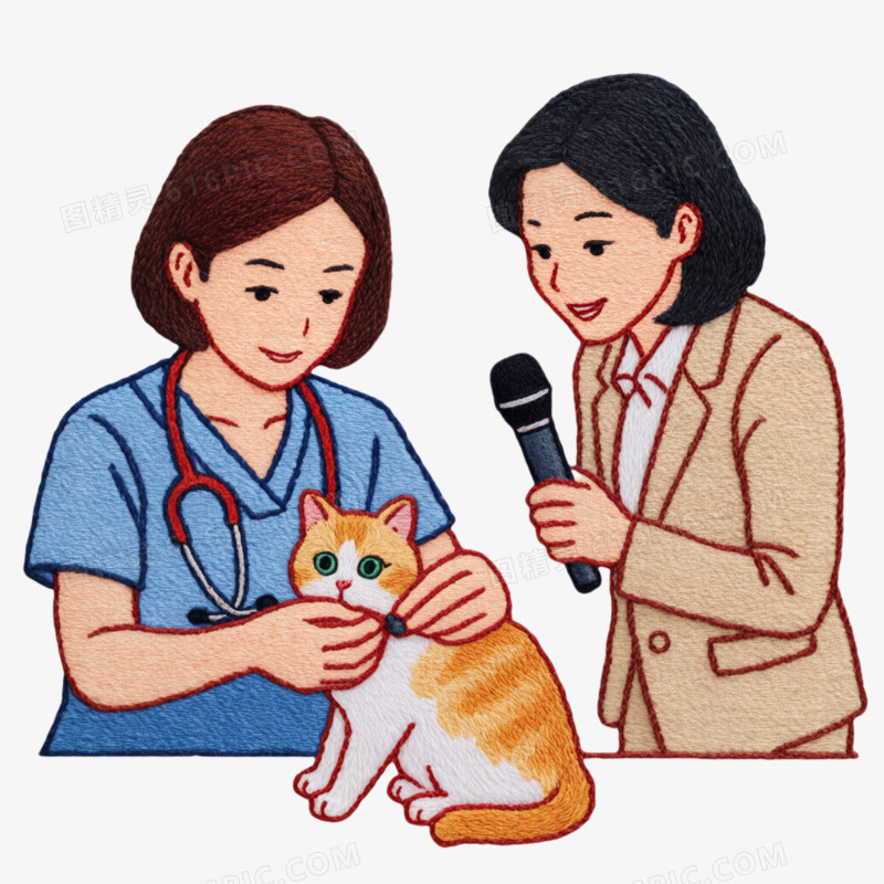 女记者采访宠物医生免抠元素