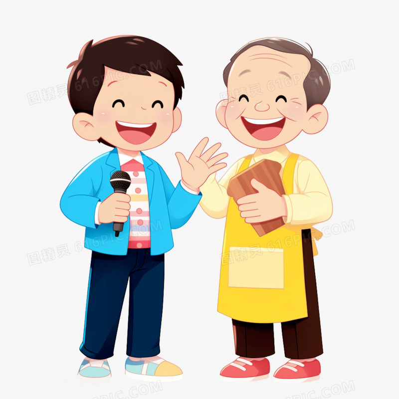 手绘卡通人物采访免抠元素