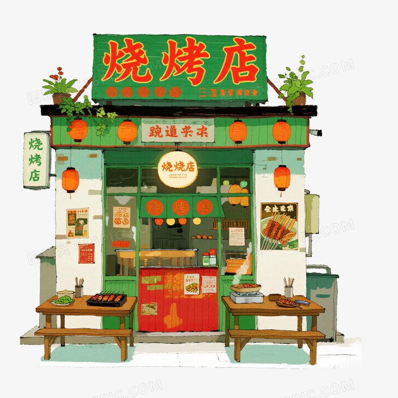 路边摊烧烤铺子免抠元素