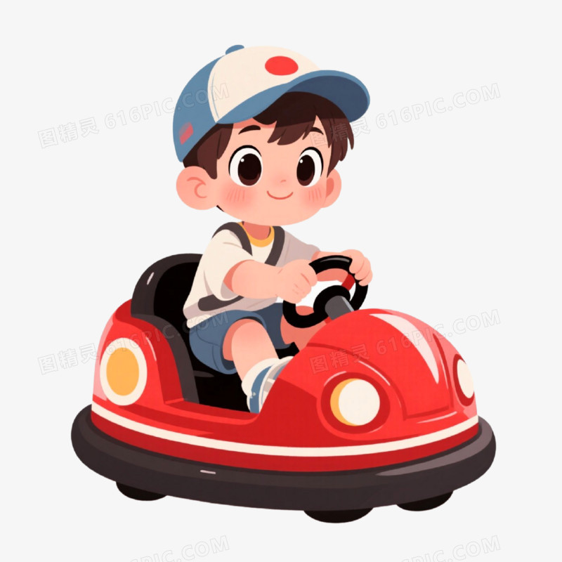 手绘插画风格小朋友玩碰碰车免抠元素