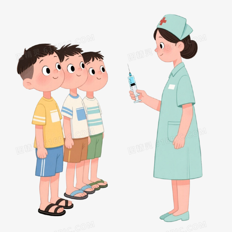 插画风格排队打针免抠元素