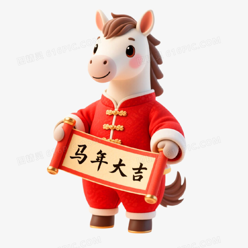马年喜庆卡通形象拟人IP免抠元素