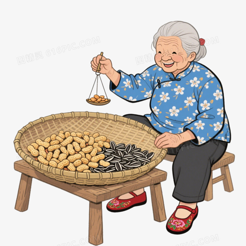 手绘卡通花生瓜子摊免抠元素