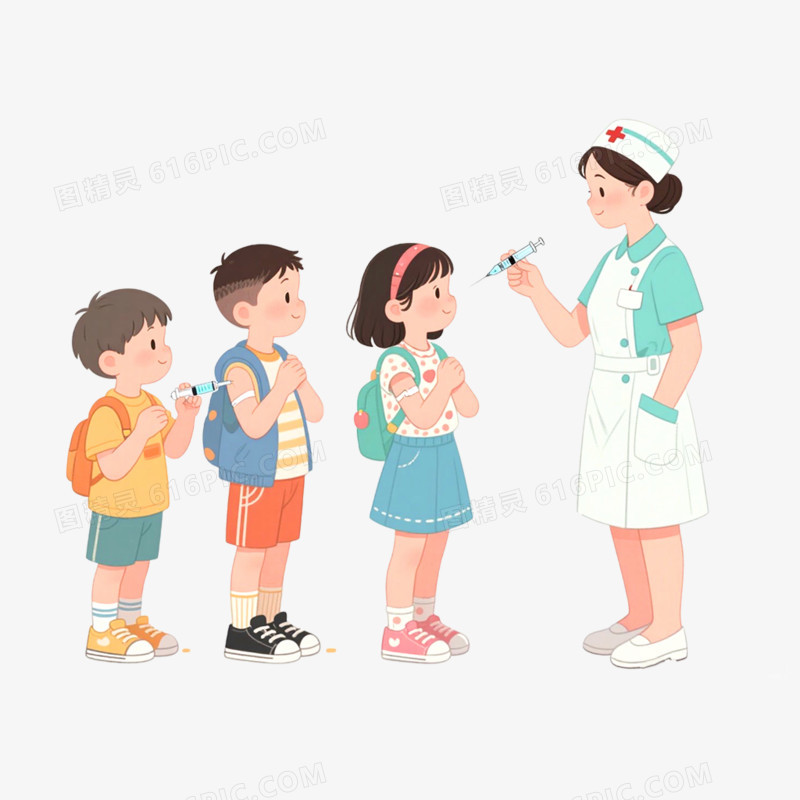手绘插画医生给小朋友接种免抠元素