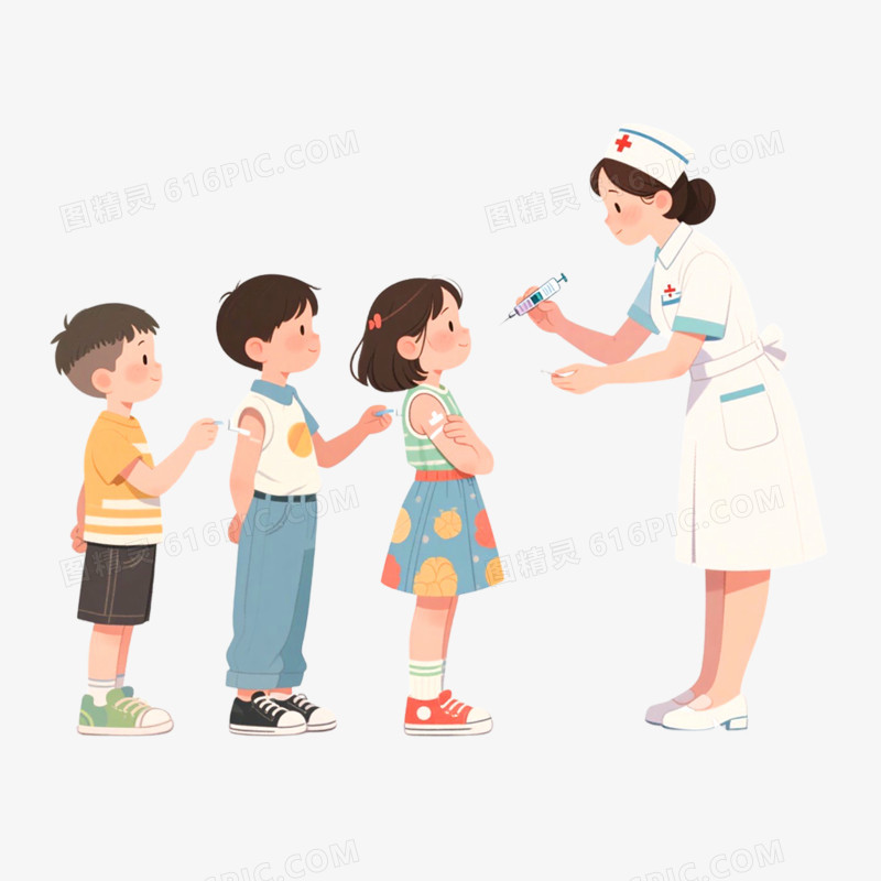 手绘插画医生给小朋友接种免抠元素