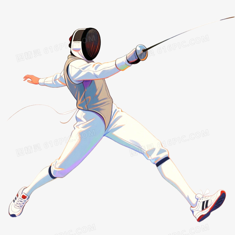 手绘水彩插画单人击剑免抠元素