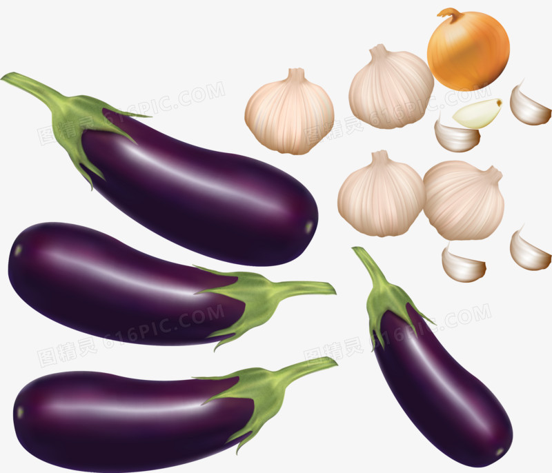 矢量蔬菜紫色茄子大蒜素材