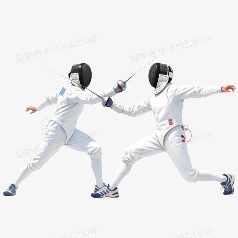 手绘水彩插画双人击剑免抠元素