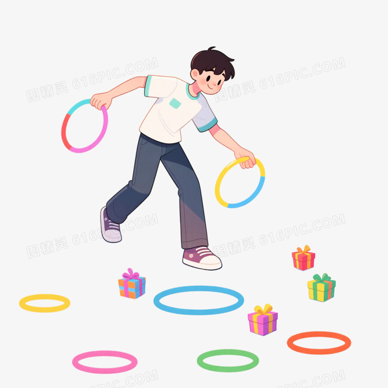 手绘卡通风格套圈游戏免抠元素