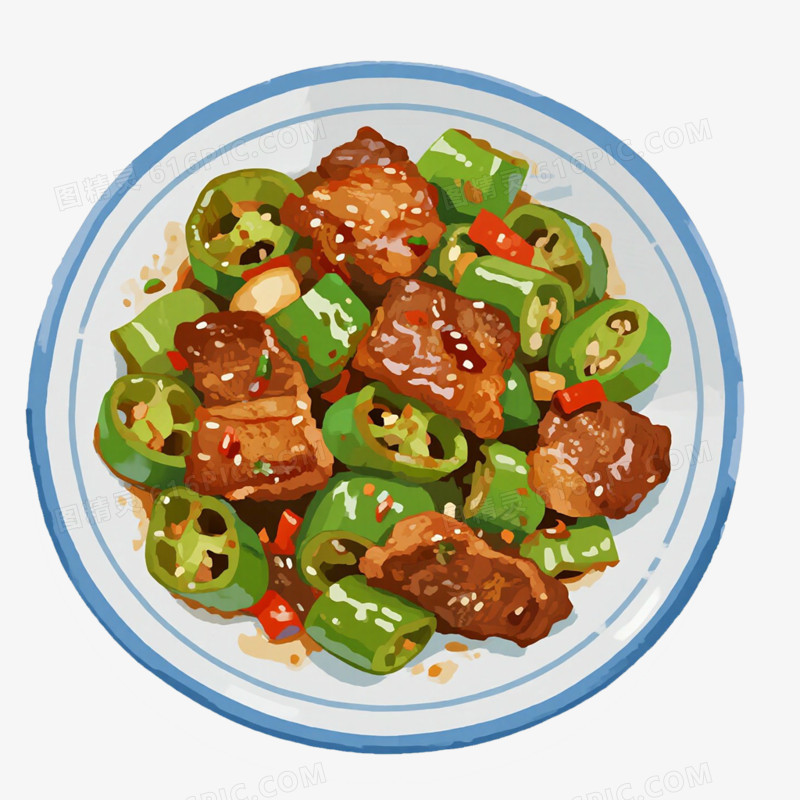 辣椒炒肉美食免抠元素