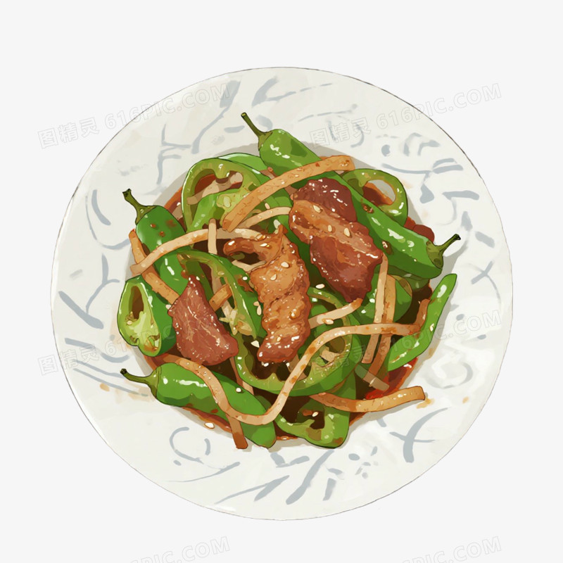 辣椒炒肉美食免抠元素