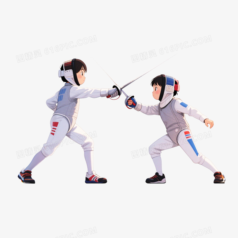 手绘卡通风格双人击剑免抠元素