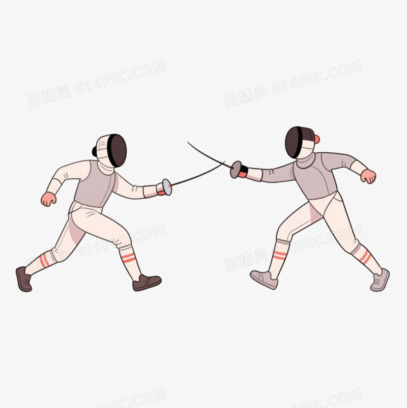 手绘卡通两个人击剑免抠元素