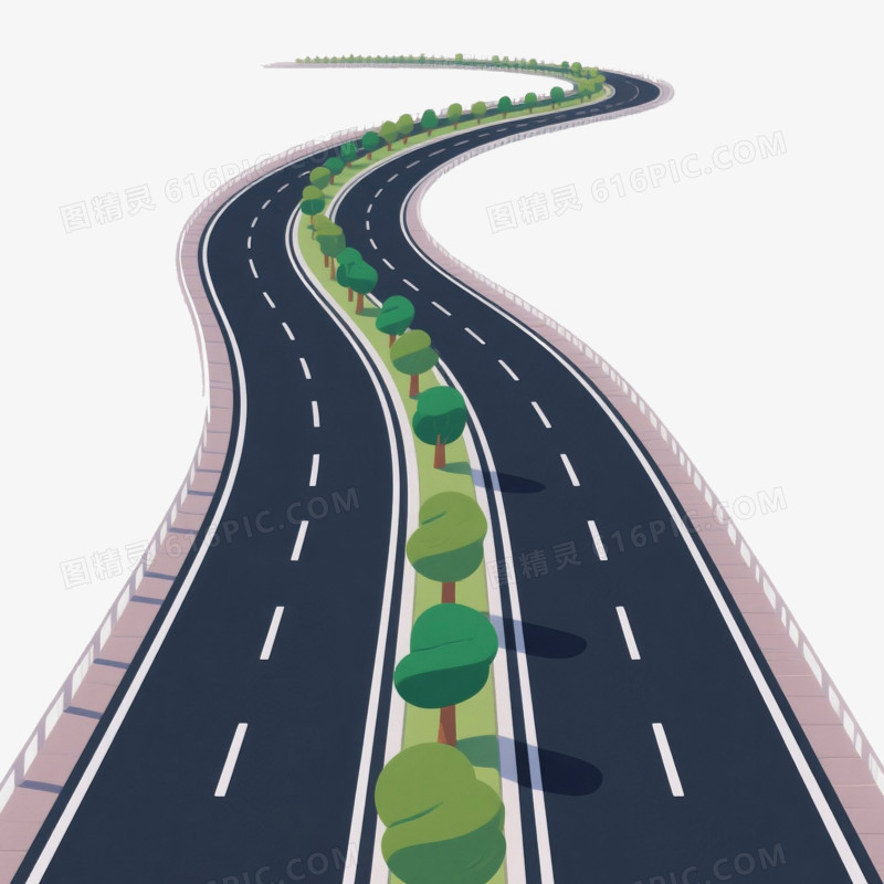 手绘卡通风格公路免抠元素