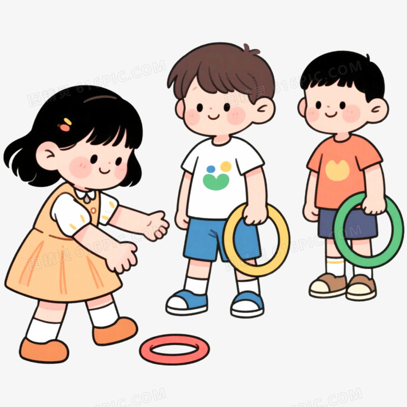 手绘插画小朋友套圈游戏免抠元素