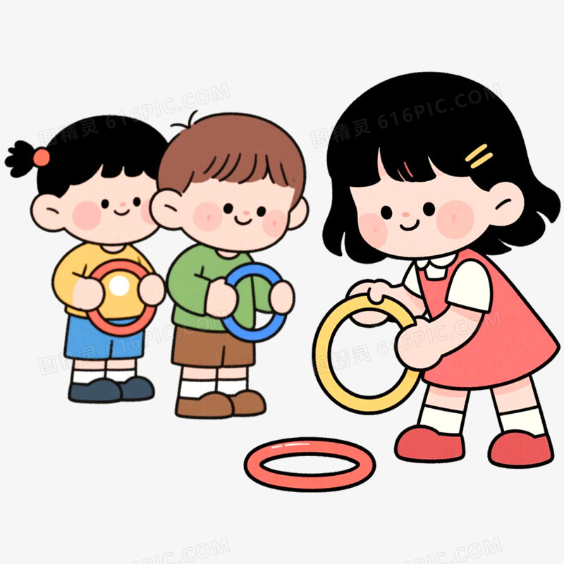 手绘插画小朋友套圈游戏免抠元素