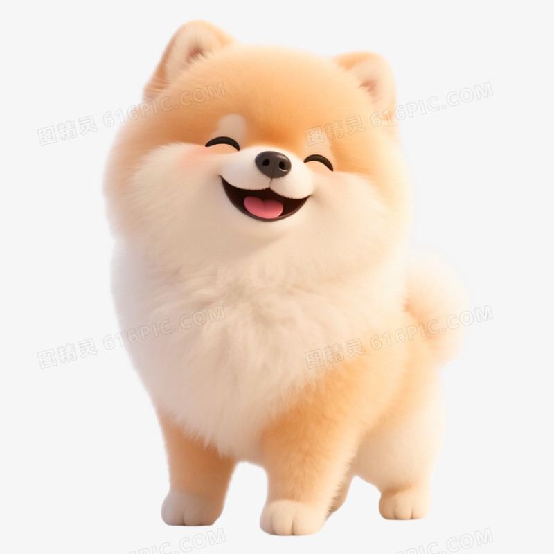 毛绒质感博美犬玩偶免抠元素