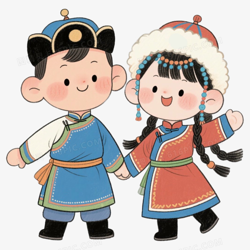 蒙古族子女蒙古特色蒙古服饰免抠元素