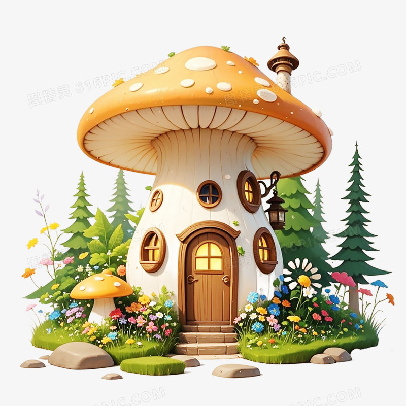 卡通手绘蘑菇屋免抠元素